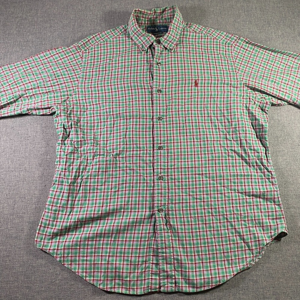 Ralph Lauren Green Tartan Plaid Long Sleeve Button Shirt Mens XL Classic Fit